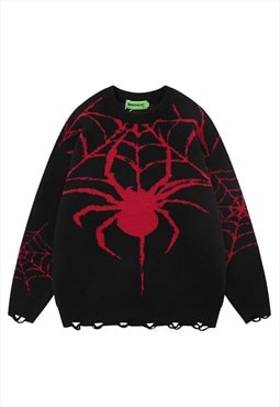 Spider web sweater Gothic knitted jumper ripped top in black