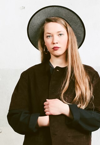 VINTAGE 80S BOXY CORDUROY JACKET WITH CONTRAST SLEEVES