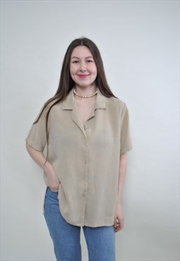 Minimalist relaxed shirt, 90s summer blouse LARGE size 
