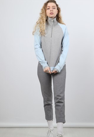 VINTAGE NIKE XS GREY EMBROIDERED LOGO 1/4 ZIP SWEATSHIRT