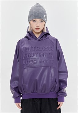 Faux leather hoodie PU pullover utility punk jumper purple