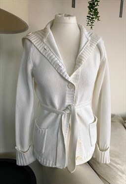 Vintage 90's/Y2K White Knit Belted Cardigan