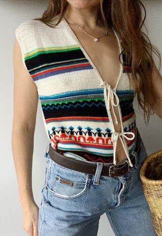 VINTAGE 70S FAIR ISLE KNIT MILKMAID CHRISTMAS JUMPER BLOUSE