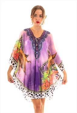 Leopard scarf print chiffon kaftan top in purple