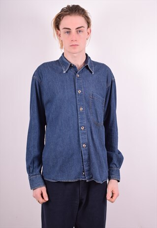 MENS VINTAGE DENIM SHIRT LARGE BLUE 90S
