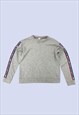 Grey Marl Cotton Tapes Sleeve Stripe Casual Sweatshirt