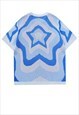 KNITTED T-SHIRT STAR PATTERN TEE FLUFFY GRUNGE TOP IN BLUE