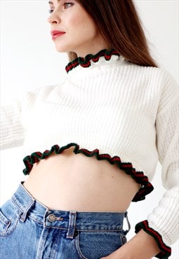  Cropped 90s Vintage Jumper Frill Hem S Preppy Coquette