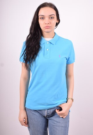 RALPH LAUREN WOMENS VINTAGE POLO SHIRT LARGE BLUE 90'S