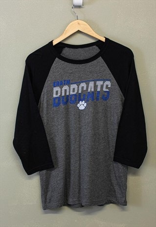 Vintage Bobcats Colour Block T Shirt Grey Black 90s