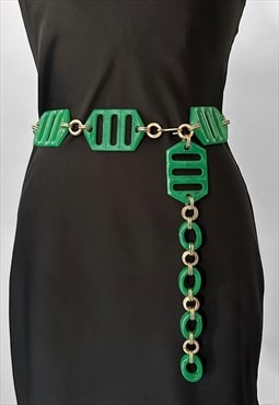 60's/70's Green Shiny Plastic Gold Metal Chain Ladies Belt