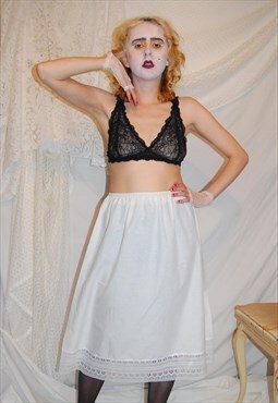 Vintage White Lace Cotton Blend Slip Skirt Size 16