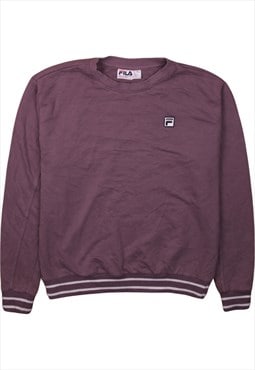 Vintage 90's Fila Sweatshirt Striped Cuff Crew Neck Purple