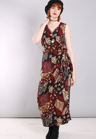 VINTAGE 80S CRAZY PATTERNED MAXI WRAP DRESS