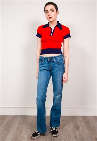 VINTAGE 90'S BLUE DENIM LOW RISE KICK FLARE JEANS