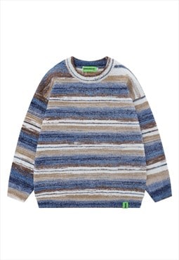Horizontal stripe sweater gradient fluffy jumper blue grey