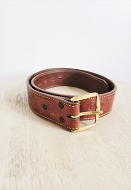 Vintage Wrangler Western Brown Leather Belt with Bronze Hard