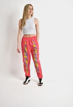 Vintage joggers pink red multi 90s patterned sport 80s pants