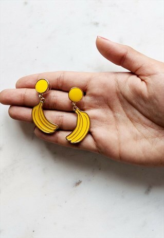 ENAMEL PAINTED YELLOW BANANA FRUITY EARRINGS