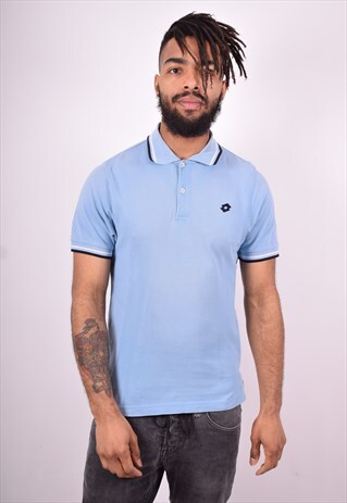 LOTTO MENS VINTAGE POLO SHIRT SMALL BLUE 90'S
