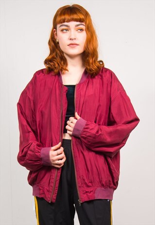 VINTAGE 90'S BURGUNDY SILK OVERSIZED BOMBER JACKET