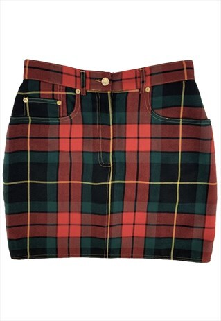 90S VINTAGE MOSCHINO TARTAN RED EMBROIDERED SKIRT