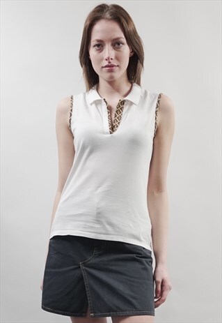 VINTAGE 90'S FENDI LOGO WHITE POLO VEST