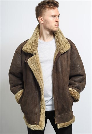 VINTAGE SUEDE AVIATOR FLEECE SHEEPSKIN JACKET