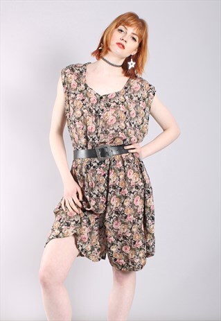 VINTAGE 80S FLORAL LOOSE FIT CULOTTE BUTTON PLAYSUIT