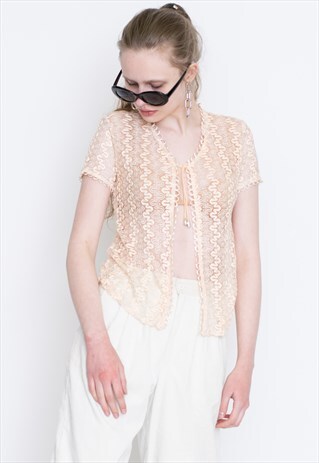 VINTAGE CREAM SEE THROUGH RETRO TOP