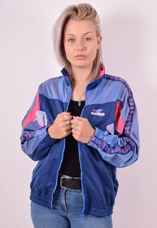 DIADORA WOMENS VINTAGE TRACKSUIT TOP JACKET SMALL MULTI 90S