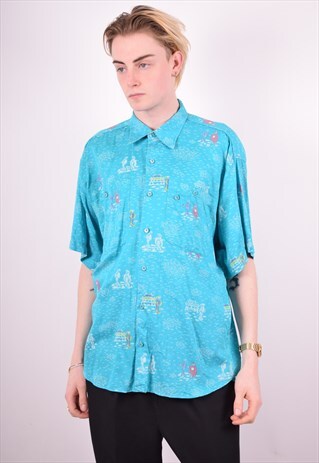 MENS VINTAGE SHIRT XL BLUE 90'S