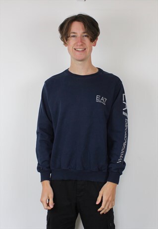 VINTAGE EMPORIO ARMANI SWEATSHIRT IN BLUE WITH PRINTED LOGO