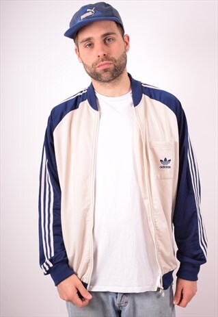 ADIDAS MENS VINTAGE TRACKSUIT TOP JACKET LARGE GREY 90S