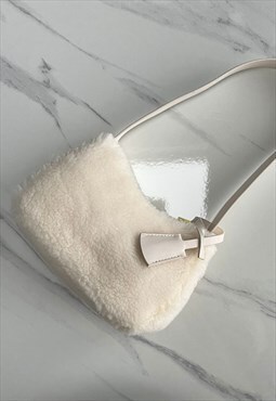 BOO DESIGNED Cream Shearling Faux Fur Shoulder Bag