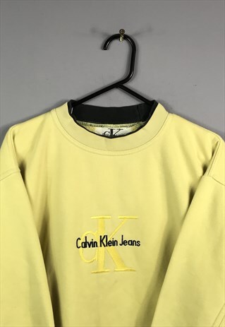 VINTAGE CALVIN KLEIN SWEATSHIRT IN YELLOW WITH EMBROIDERED S