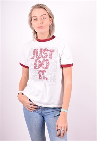 NIKE WOMENS VINTAGE T-SHIRT TOP MEDIUM WHITE 90'S