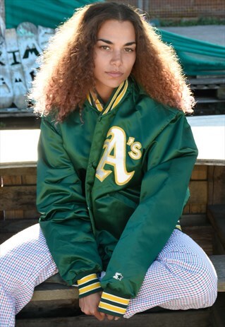 GREEN / YELLOW SATIN DIAMOND STARTER BOMBER VARSITY JACKET