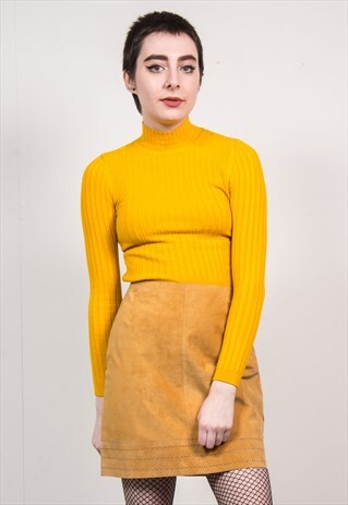VINTAGE 90'S TAN BROWN SUEDE HIGH WAIST MINI SKIRT
