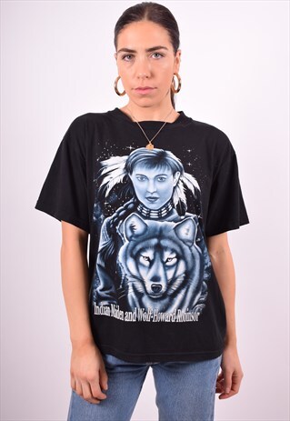 WOMENS VINTAGE T-SHIRT TOP LARGE BLACK 90'S