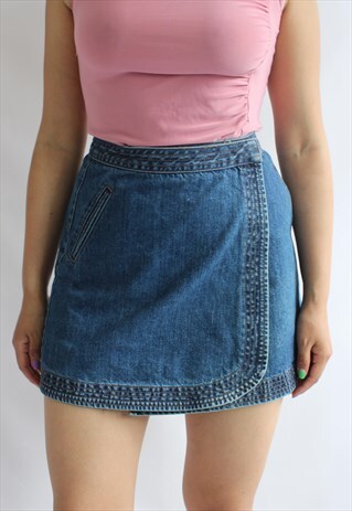 BLUE DENIM SKIRT WITH WRAP STYLE