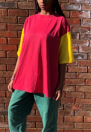 RED AND YELLOW COLOUR BLOCK 90S SHIRT