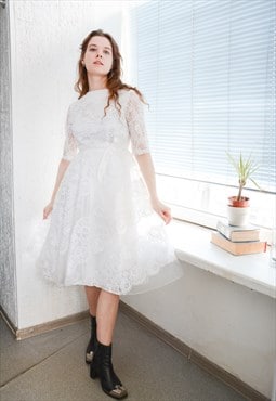 Vintage 60's White Lace Wedding Dress