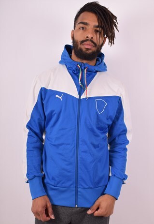 PUMA MENS VINTAGE HOODIE JACKET MEDIUM BLUE 90S