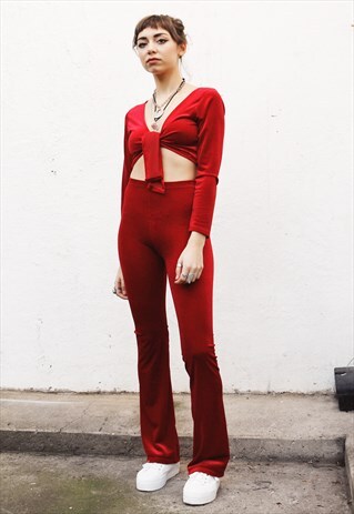 RED VELVET CO-ORD - FLARES AND WRAP TOP