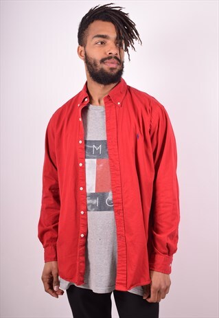RALPH LAUREN MENS VINTAGE SHIRT LARGE RED 90S