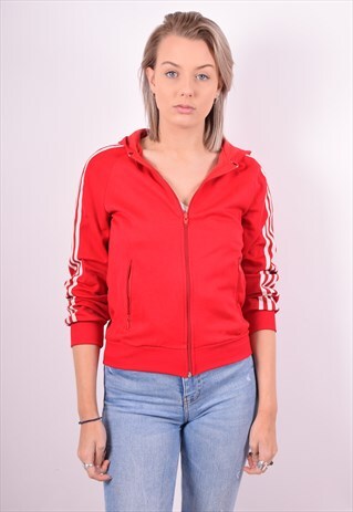 ADIDAS WOMENS VINTAGE HOODIE JACKET SMALL RED 90'S