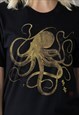 OCTOPUS JAPANESE T SHIRT CALLIGRAPHY GOLD PRINT TEE WOMEN