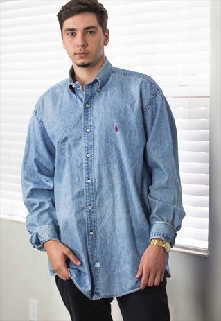 VINTAGE POLO RALPH LAUREN SHIRT DENIM LOGO 90S XXL 20.7