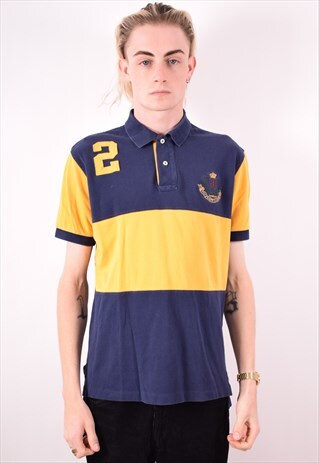 POLO RALPH LAUREN MENS VINTAGE POLO SHIRT MEDIUM BLUE 90S